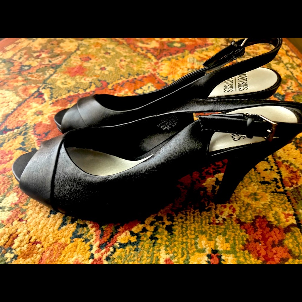 3.5 inch black sling backs